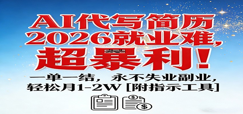 AI代写简历，2026就业难，超暴利！一单一结，永不失业副业，轻松月1-2W【附指令工具】-灵感工坊云网创