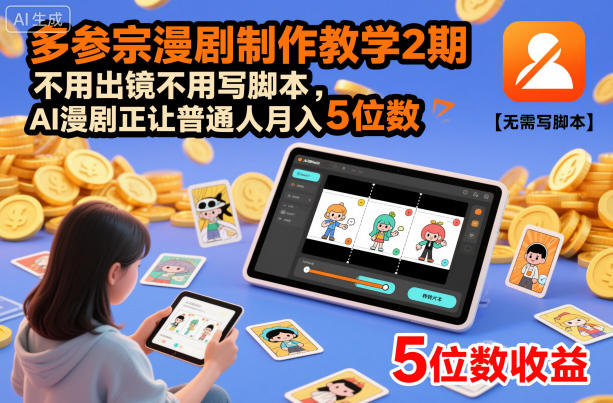 多参宗漫剧制作教学2期，不用出镜不用写脚本，AI漫剧正让普通人月入5位数(更新)-灵感工坊云网创