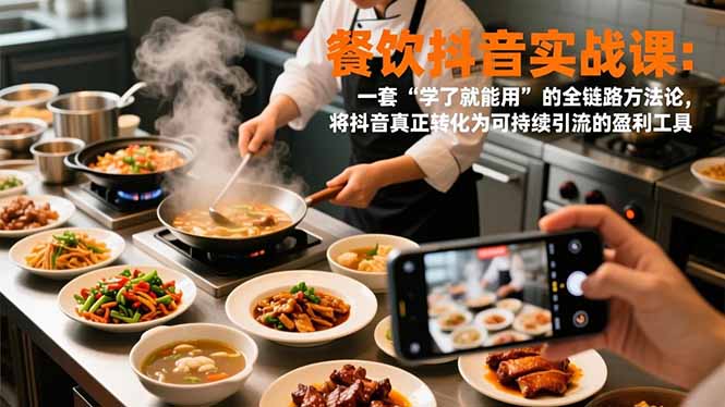 餐饮抖音实战课：一套“学了就能用”的全链路方法论，将抖音真正转化为可持续引流的盈利工具-灵感工坊云网创