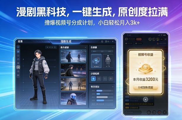漫剧黑科技，一键生成，原创度拉满，撸爆视频号分成计划，小白轻松月入3k+-灵感工坊云网创
