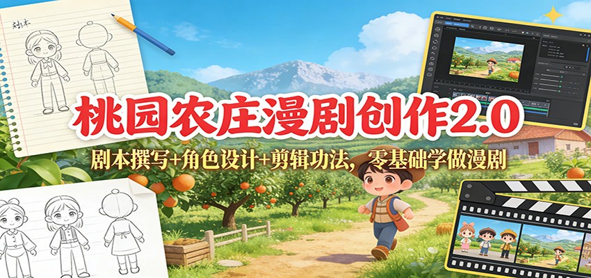 桃园农庄漫剧创作2.0：剧本撰写+角色设计+剪辑功法，零基础学做漫剧-灵感工坊云网创