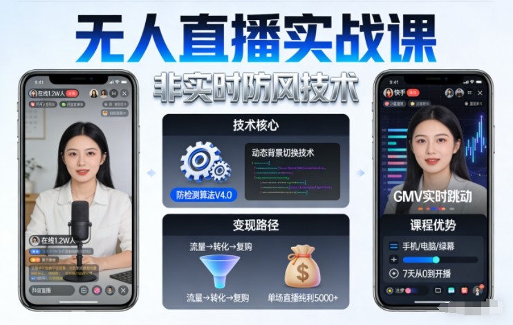 宝子哥无人直播实战课，非实时防风技术，聚焦抖音快手等平台直播带货，轻松开启直播变现之路(更新2026)-灵感工坊云网创