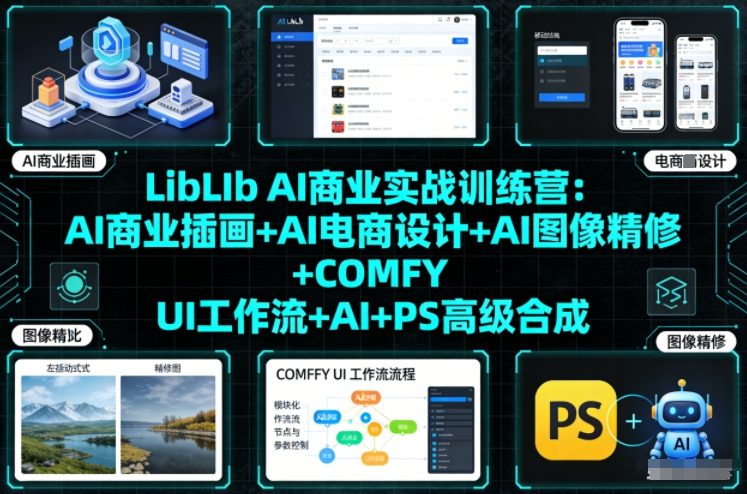 LibLIb AI商业实战训练营：AI商业插画+AI电商设计+AI图像精修+COMFY UI工作流+AI+PS高级合成-灵感工坊云网创