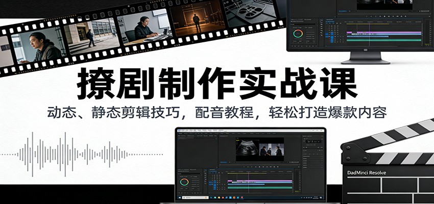 撩剧制作实战课：动态、静态剪辑技巧，配音教程，轻松打造爆款内容-灵感工坊云网创