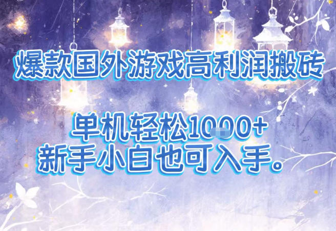 爆款国外游戏高利润搬砖项目，单机轻松1k+，新手小白也可入手【揭秘】-灵感工坊云网创