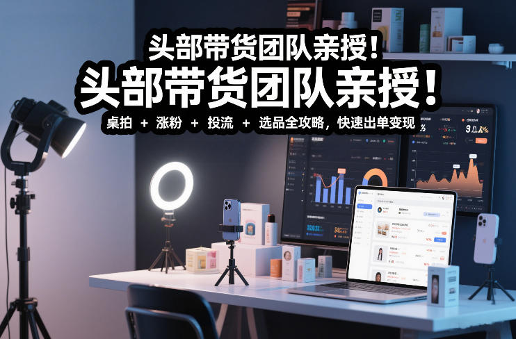 头部带货团队亲授！专业短视频实拍带货课：桌拍+涨粉+投流+选品全攻略，快速出单变现，月入2w+-灵感工坊云网创
